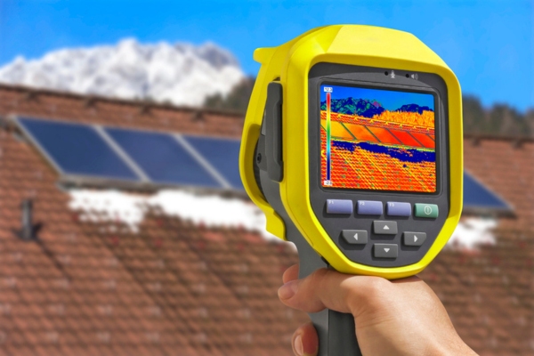 Homeowner Using thermal device to identify home drafts & leaks