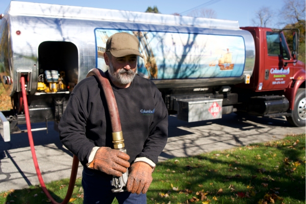 Columbus Energies staff about to deliver heating oil for a residential client