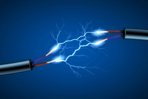 Electric cord with electricity sparks depicting electrical safety