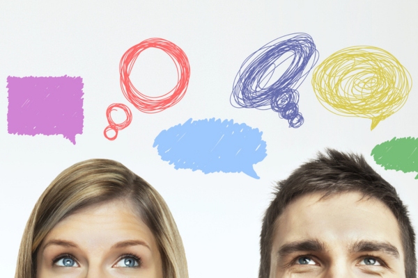 cropped view of a man and woman's heads with doodles of thought bubbles depicting Choosing the Right Cooling System
