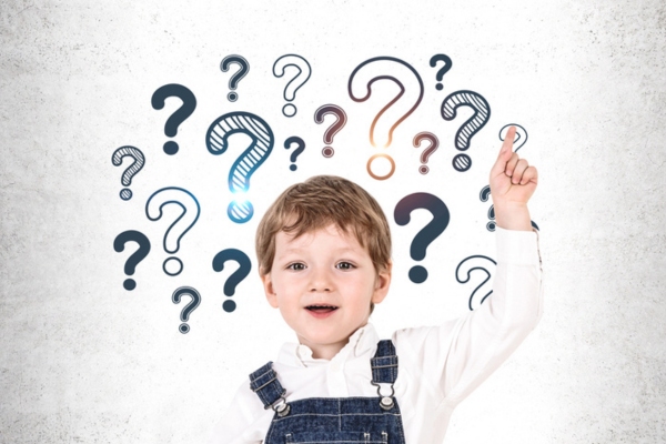image of a kid surrounded by question marks depicting FAQs about Smart Oil Tank Gauge