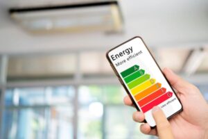 energy efficiency meter displayed on a smart mobile phone depicting AFUE vs AFUE2