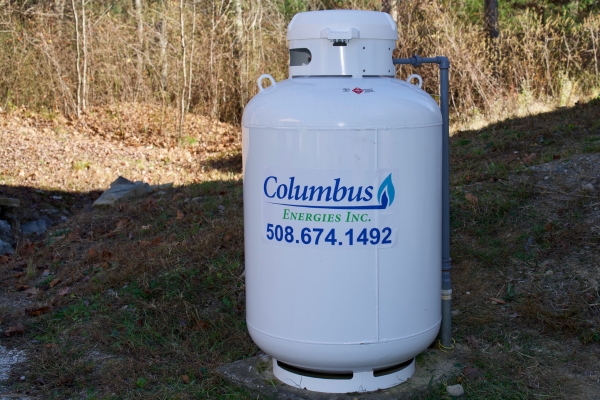 Columbus Energies propane tank standing on the ground