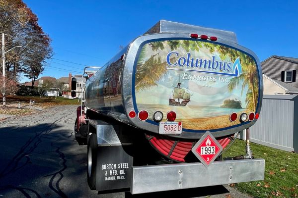 backside of Columbus Energies heating oil delivery truck