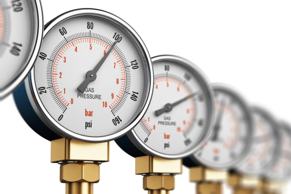 Middleboro, MA multiple gas pressure gauges lined up for propane delivery services