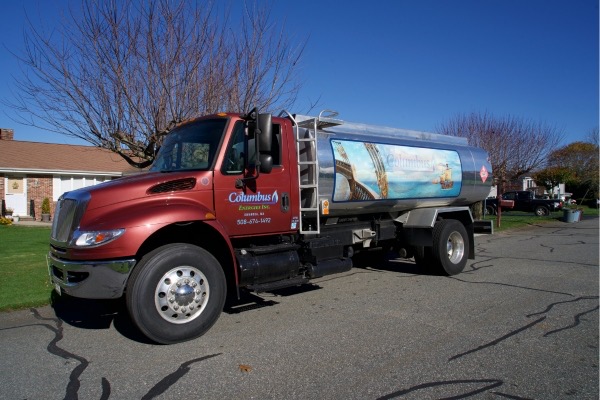 Fall River, MA heating oil delivery truck parked in a residential area