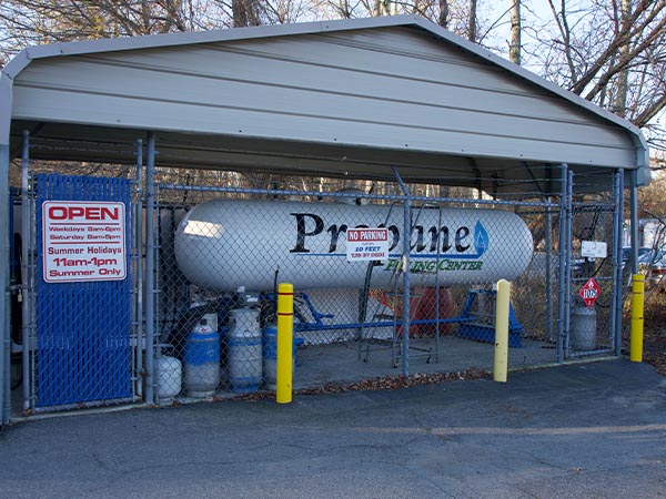 Middleboro, MA propane storage facility with tanks and safety signage